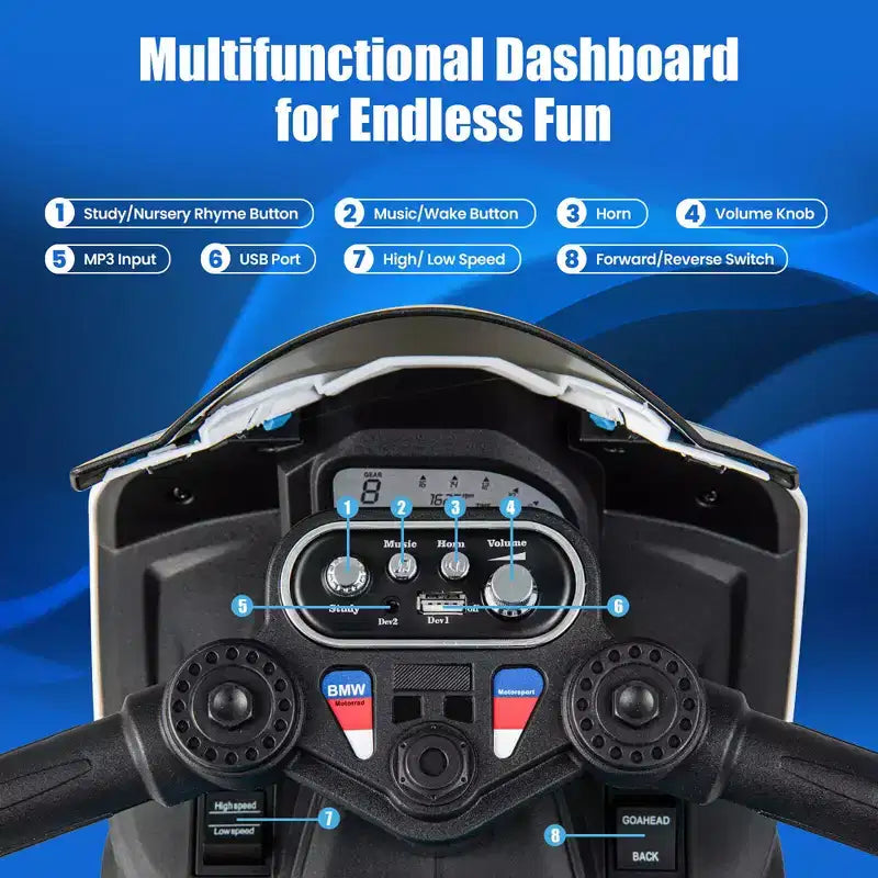 Costway 12V Kids Ride on Motorcycle Licensed BMW 3 Wheels Electric Toy w/ Light & Music