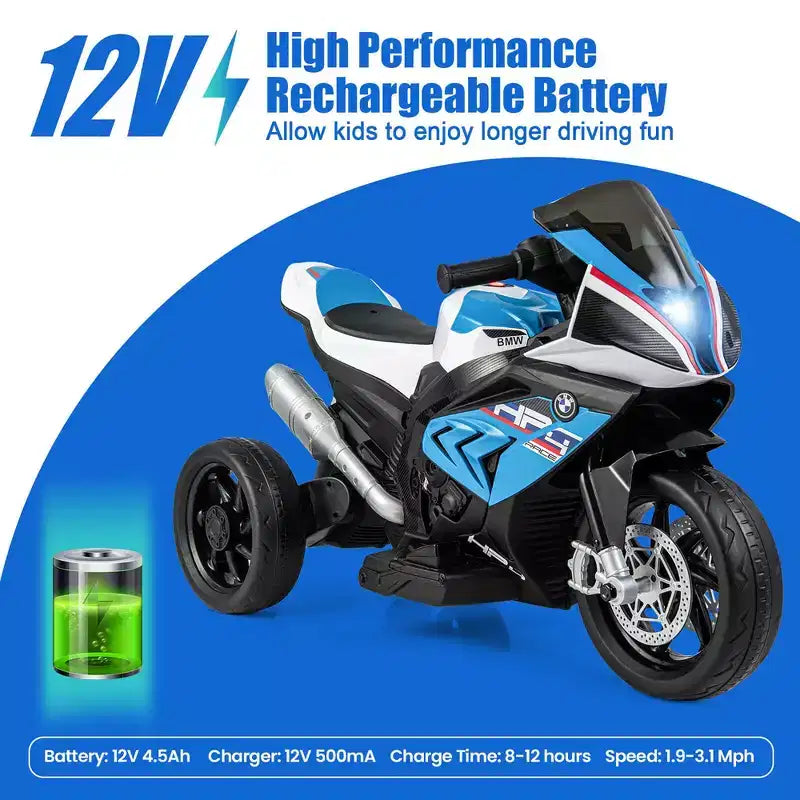 Costway 12V Kids Ride on Motorcycle Licensed BMW 3 Wheels Electric Toy w/ Light & Music