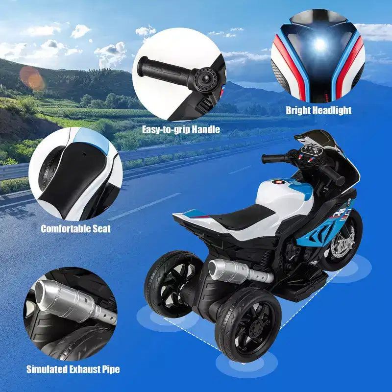 Costway 12V Kids Ride on Motorcycle Licensed BMW 3 Wheels Electric Toy w/ Light & Music