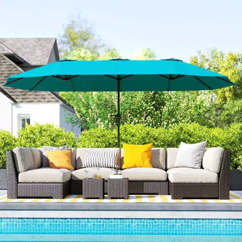 Outsunny 13 ft. Extra Large Patio Umbrella, UPF30+ Double Umbrella Outdoor Patio with Easy Crank Handle, Vents, Navy Blue