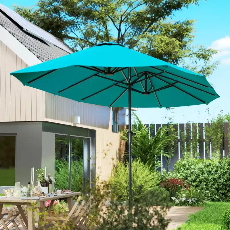 Outsunny 13 ft. Extra Large Patio Umbrella, UPF30+ Double Umbrella Outdoor Patio with Easy Crank Handle, Vents, Navy Blue