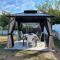 PURPLE LEAF Outdoor Hardtop Gazebo Metal Frame Galvanized Steel Double Roof with Curtains and Nettings for Patio Desk Backyard Bronze