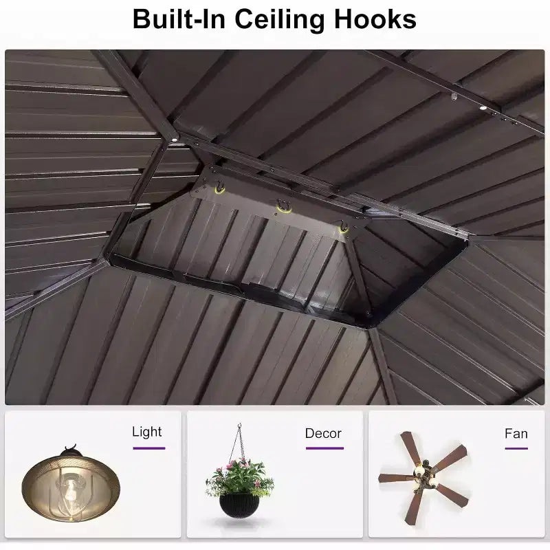 PURPLE LEAF Outdoor Hardtop Gazebo Metal Frame Galvanized Steel Double Roof with Curtains and Nettings for Patio Desk Backyard Bronze