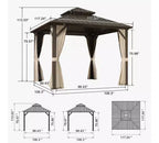 PURPLE LEAF Outdoor Hardtop Gazebo Metal Frame Galvanized Steel Double Roof with Curtains and Nettings for Patio Desk Backyard Bronze