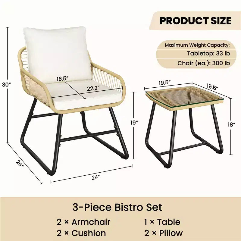 Yaheetech Set of 3 Patio Bistro Set with Cushions & Pillows for Balcony, Porch, Backyard