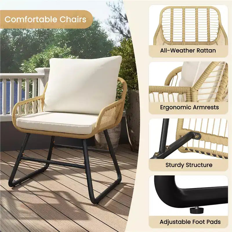 Yaheetech Set of 3 Patio Bistro Set with Cushions & Pillows for Balcony, Porch, Backyard