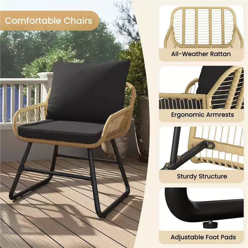 Yaheetech Set of 3 Patio Bistro Set with Cushions & Pillows for Balcony, Porch, Backyard