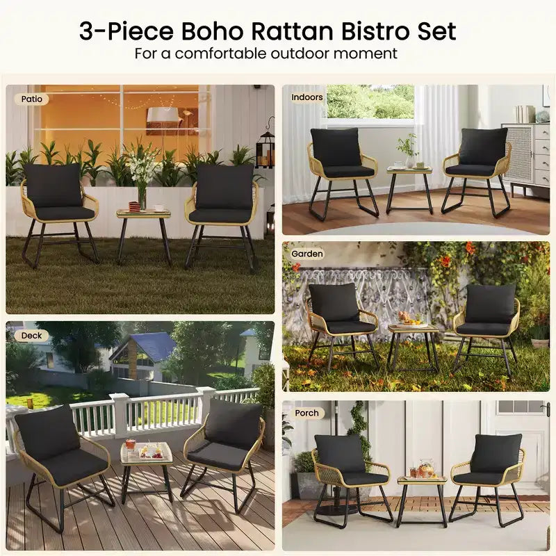 Yaheetech Set of 3 Patio Bistro Set with Cushions & Pillows for Balcony, Porch, Backyard