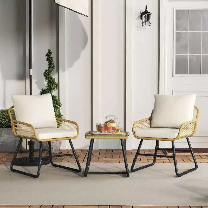 Yaheetech Set of 3 Patio Bistro Set with Cushions & Pillows for Balcony, Porch, Backyard