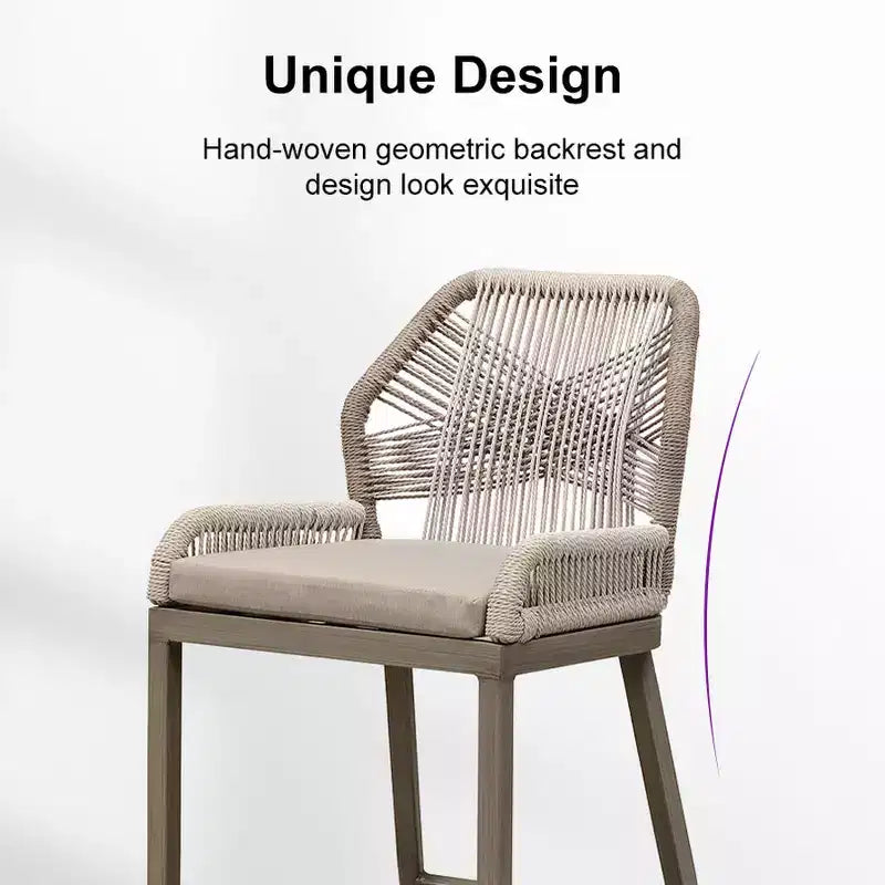 PURPLE LEAF Bar Stools Set of 2 Height Metal Bar Chairs with Back Modern Aluminum Tall Comfy Wicker Woven Boho Barstools Garden Pool Patio Outdoor