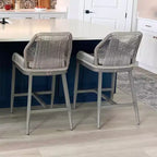 PURPLE LEAF Bar Stools Set of 2 Height Metal Bar Chairs with Back Modern Aluminum Tall Comfy Wicker Woven Boho Barstools Garden Pool Patio Outdoor