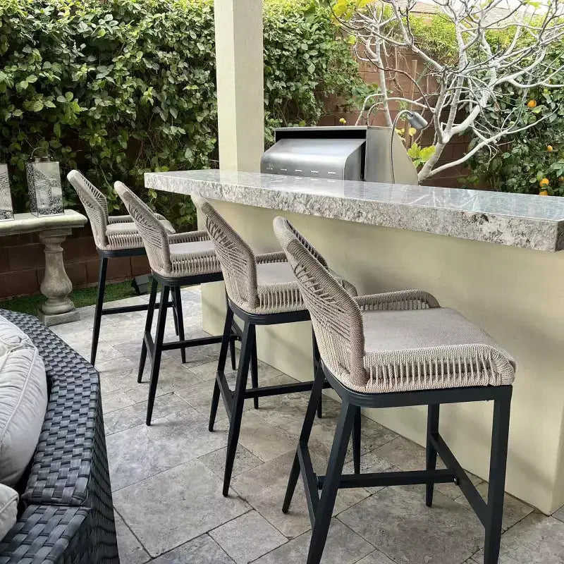PURPLE LEAF Bar Stools Set of 2 Height Metal Bar Chairs with Back Modern Aluminum Tall Comfy Wicker Woven Boho Barstools Garden Pool Patio Outdoor