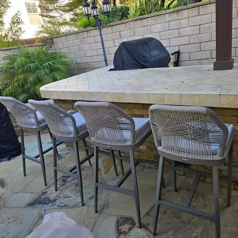 PURPLE LEAF Bar Stools Set of 2 Height Metal Bar Chairs with Back Modern Aluminum Tall Comfy Wicker Woven Boho Barstools Garden Pool Patio Outdoor