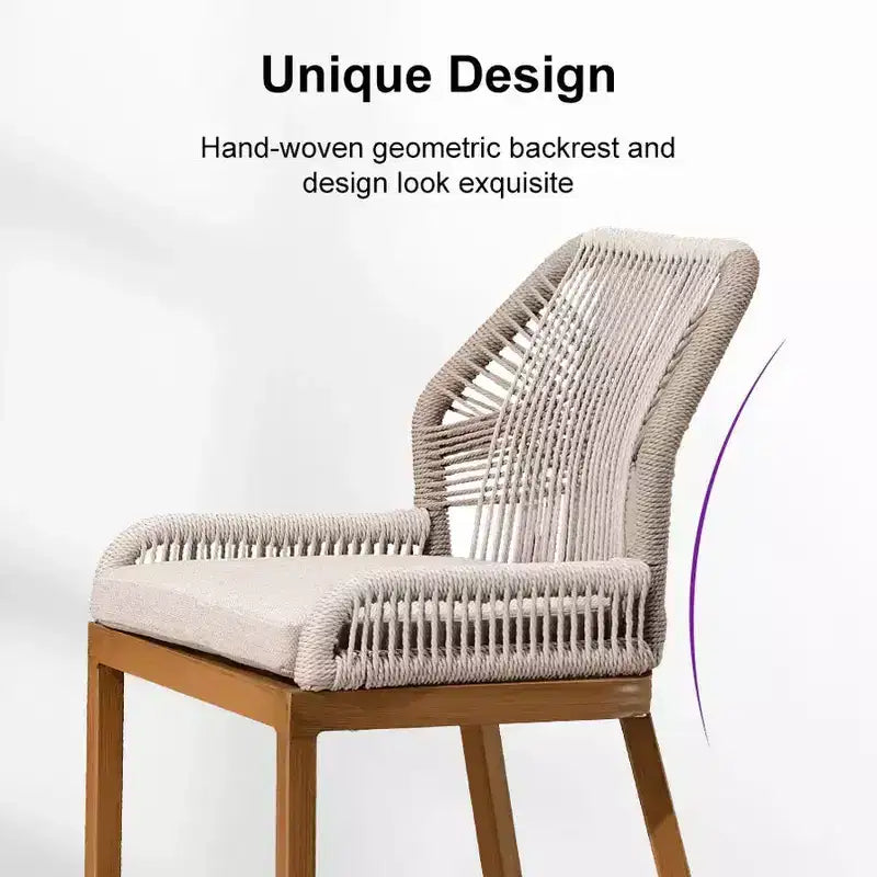 PURPLE LEAF Bar Stools Set of 2 Height Metal Bar Chairs with Back Modern Aluminum Tall Comfy Wicker Woven Boho Barstools Garden Pool Patio Outdoor