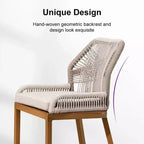 PURPLE LEAF Bar Stools Set of 2 Height Metal Bar Chairs with Back Modern Aluminum Tall Comfy Wicker Woven Boho Barstools Garden Pool Patio Outdoor