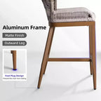 PURPLE LEAF Bar Stools Set of 2 Height Metal Bar Chairs with Back Modern Aluminum Tall Comfy Wicker Woven Boho Barstools Garden Pool Patio Outdoor