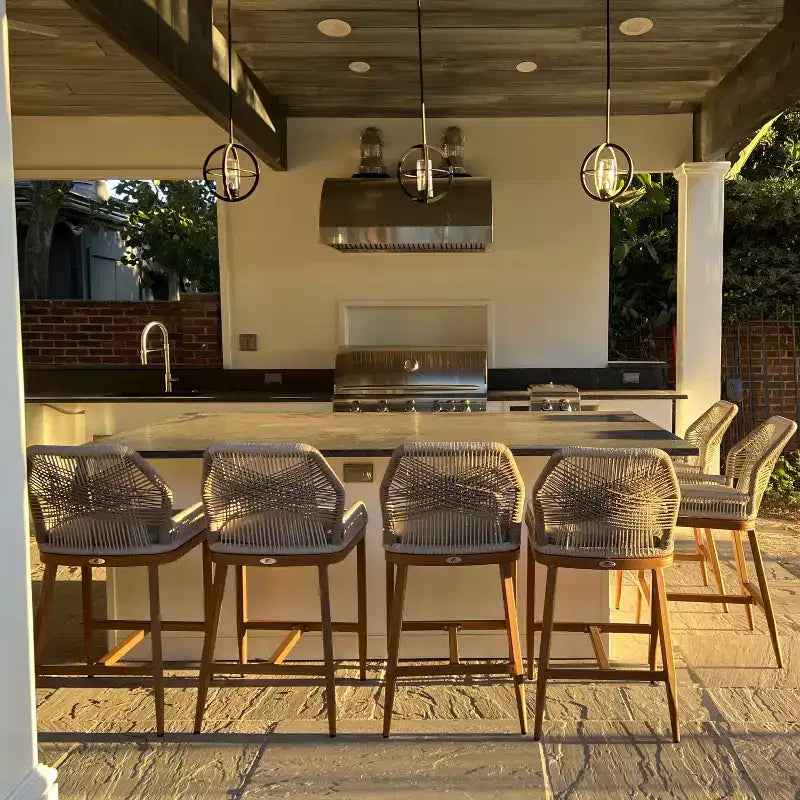 PURPLE LEAF Bar Stools Set of 2 Height Metal Bar Chairs with Back Modern Aluminum Tall Comfy Wicker Woven Boho Barstools Garden Pool Patio Outdoor