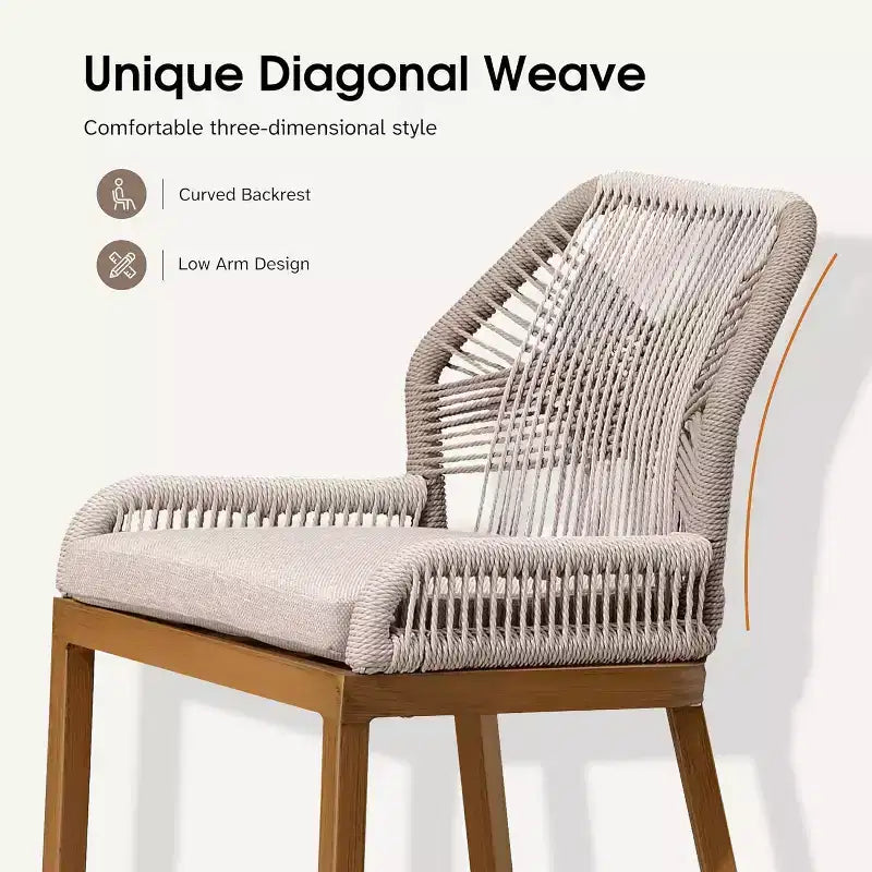 PURPLE LEAF Bar Stools Set of 2 Height Metal Bar Chairs with Back Modern Aluminum Tall Comfy Wicker Woven Boho Barstools Garden Pool Patio Outdoor