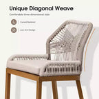 PURPLE LEAF Bar Stools Set of 2 Height Metal Bar Chairs with Back Modern Aluminum Tall Comfy Wicker Woven Boho Barstools Garden Pool Patio Outdoor
