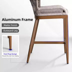 PURPLE LEAF Bar Stools Set of 2 Height Metal Bar Chairs with Back Modern Aluminum Tall Comfy Wicker Woven Boho Barstools Garden Pool Patio Outdoor