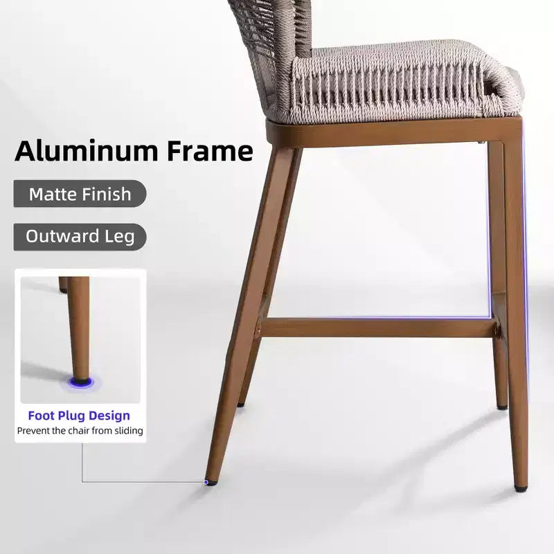 PURPLE LEAF Bar Stools Set of 2 Height Metal Bar Chairs with Back Modern Aluminum Tall Comfy Wicker Woven Boho Barstools Garden Pool Patio Outdoor