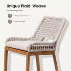 PURPLE LEAF Bar Stools Set of 2 Height Metal Bar Chairs with Back Modern Aluminum Tall Comfy Wicker Woven Boho Barstools Garden Pool Patio Outdoor