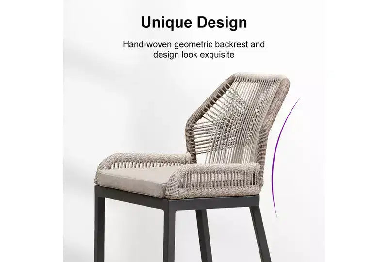 PURPLE LEAF Bar Stools Set of 2 Height Metal Bar Chairs with Back Modern Aluminum Tall Comfy Wicker Woven Boho Barstools Garden Pool Patio Outdoor