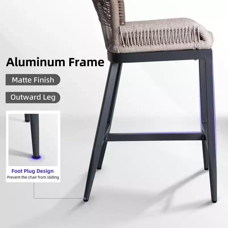 PURPLE LEAF Bar Stools Set of 2 Height Metal Bar Chairs with Back Modern Aluminum Tall Comfy Wicker Woven Boho Barstools Garden Pool Patio Outdoor