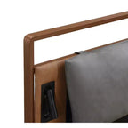 Full/Queen/King Size Wood Platform Bed Frame with PU Upholstered Headboard and 2 Night Lights, Brown+Gray -Christopher Knight Home