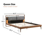 Full/Queen/King Size Wood Platform Bed Frame with PU Upholstered Headboard and 2 Night Lights, Brown+Gray -Christopher Knight Home