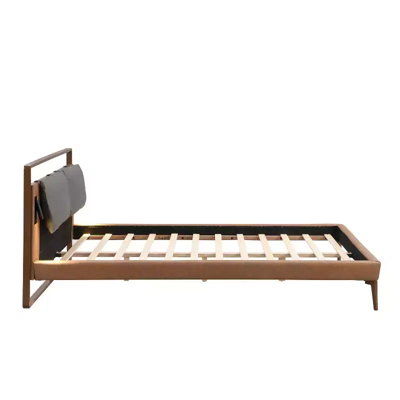 Full/Queen/King Size Wood Platform Bed Frame with PU Upholstered Headboard and 2 Night Lights, Brown+Gray -Christopher Knight Home