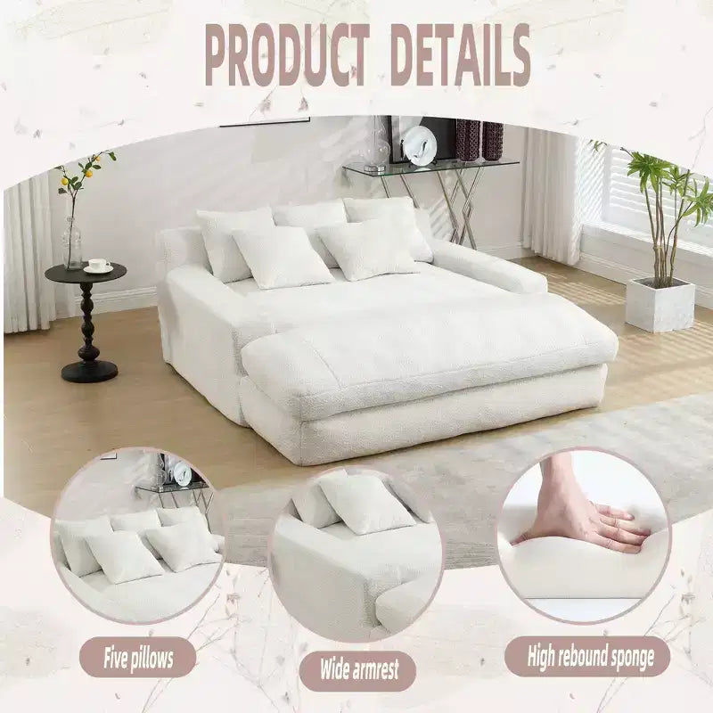 Luxurious Deep-Seat Sofa for Two: Chenille Fabric and 5 Back Pillows