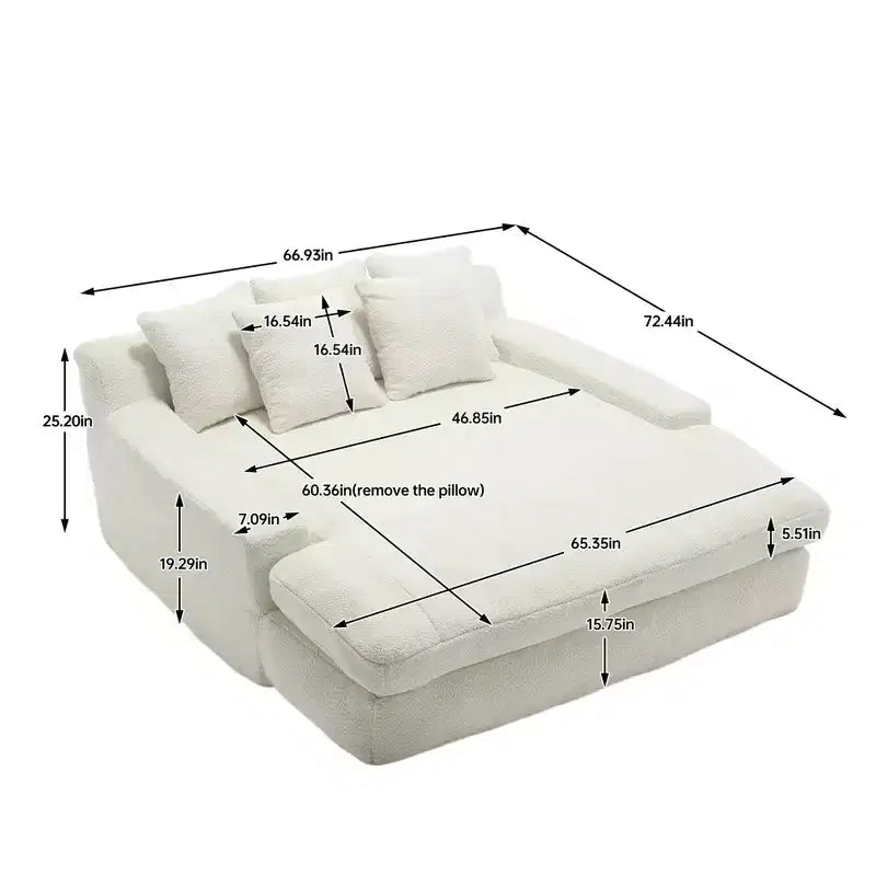Luxurious Deep-Seat Sofa for Two: Chenille Fabric and 5 Back Pillows