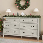 Heynemo Large 6 Drawer Dresser for Bedroom, 58 Wide Modern Chest of Drawers, Dresser TV Stand with Metal Handle, Wood Drawer Organizer, Grey Light