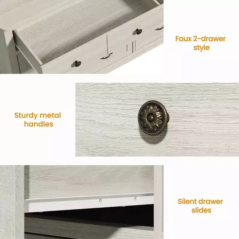 Heynemo Large 6 Drawer Dresser for Bedroom, 58 Wide Modern Chest of Drawers, Dresser TV Stand with Metal Handle, Wood Drawer Organizer, Grey Light