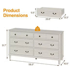 Heynemo Large 6 Drawer Dresser for Bedroom, 58 Wide Modern Chest of Drawers, Dresser TV Stand with Metal Handle, Wood Drawer Organizer, Grey Light