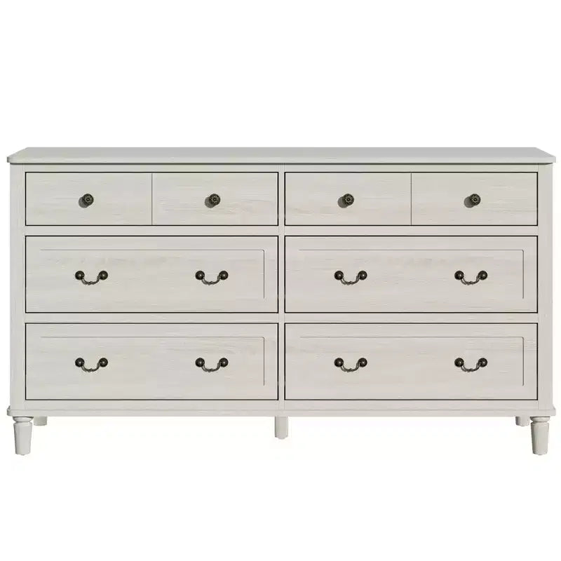 Heynemo Large 6 Drawer Dresser for Bedroom, 58 Wide Modern Chest of Drawers, Dresser TV Stand with Metal Handle, Wood Drawer Organizer, Grey Light