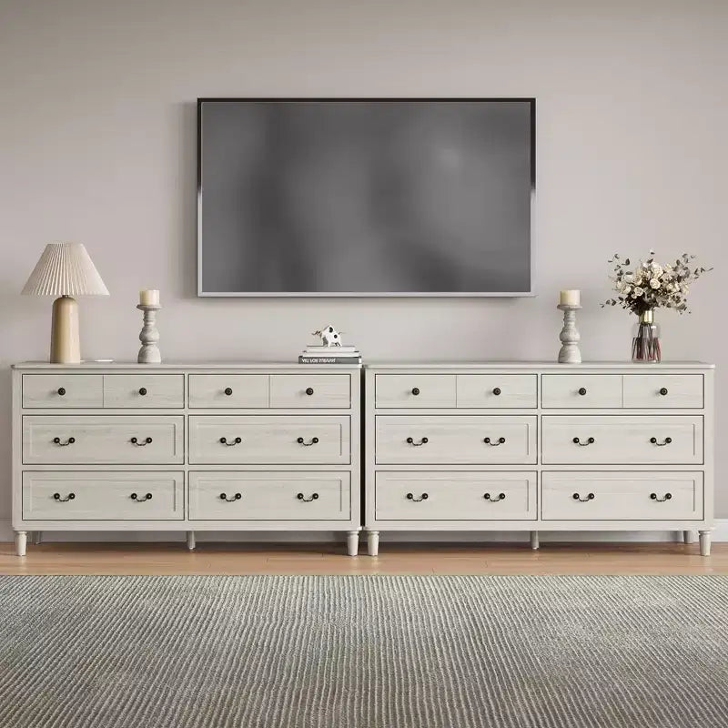Heynemo Large 6 Drawer Dresser for Bedroom, 58 Wide Modern Chest of Drawers, Dresser TV Stand with Metal Handle, Wood Drawer Organizer, Grey Light