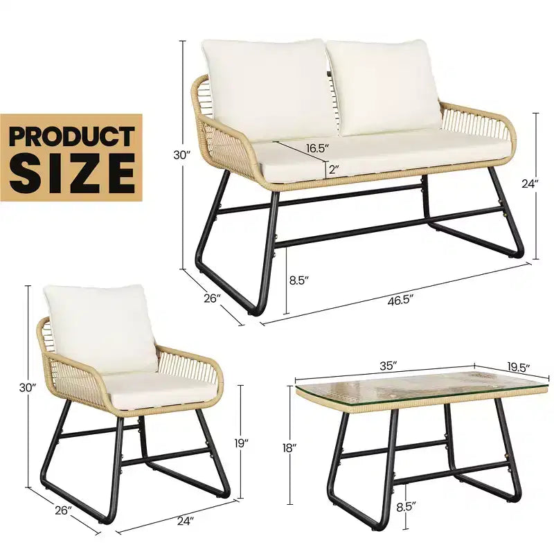 Yaheetech Set of 4 Patio Furniture Conversation Set with Cushions & Pillows for Balcony, Garden