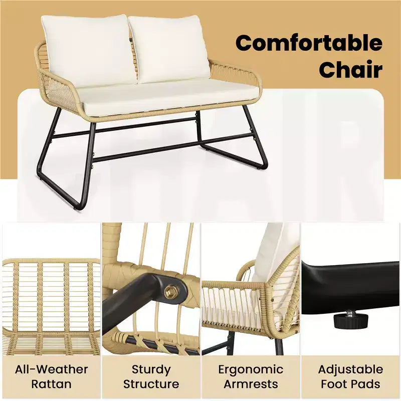 Yaheetech Set of 4 Patio Furniture Conversation Set with Cushions & Pillows for Balcony, Garden