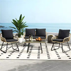 Yaheetech Set of 4 Patio Furniture Conversation Set with Cushions & Pillows for Balcony, Garden