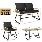Yaheetech Set of 4 Patio Furniture Conversation Set with Cushions & Pillows for Balcony, Garden