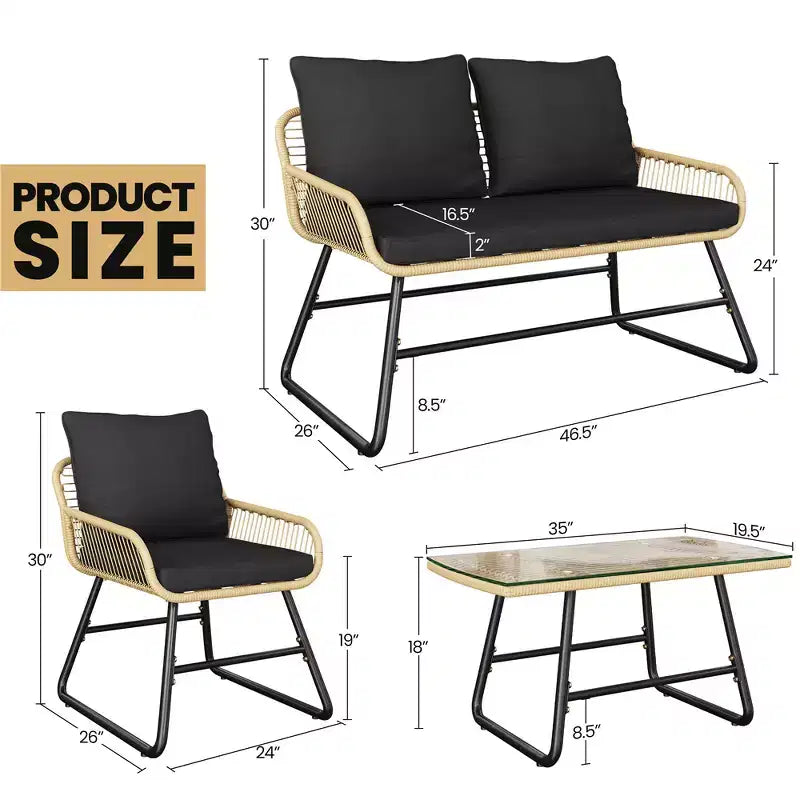 Yaheetech Set of 4 Patio Furniture Conversation Set with Cushions & Pillows for Balcony, Garden