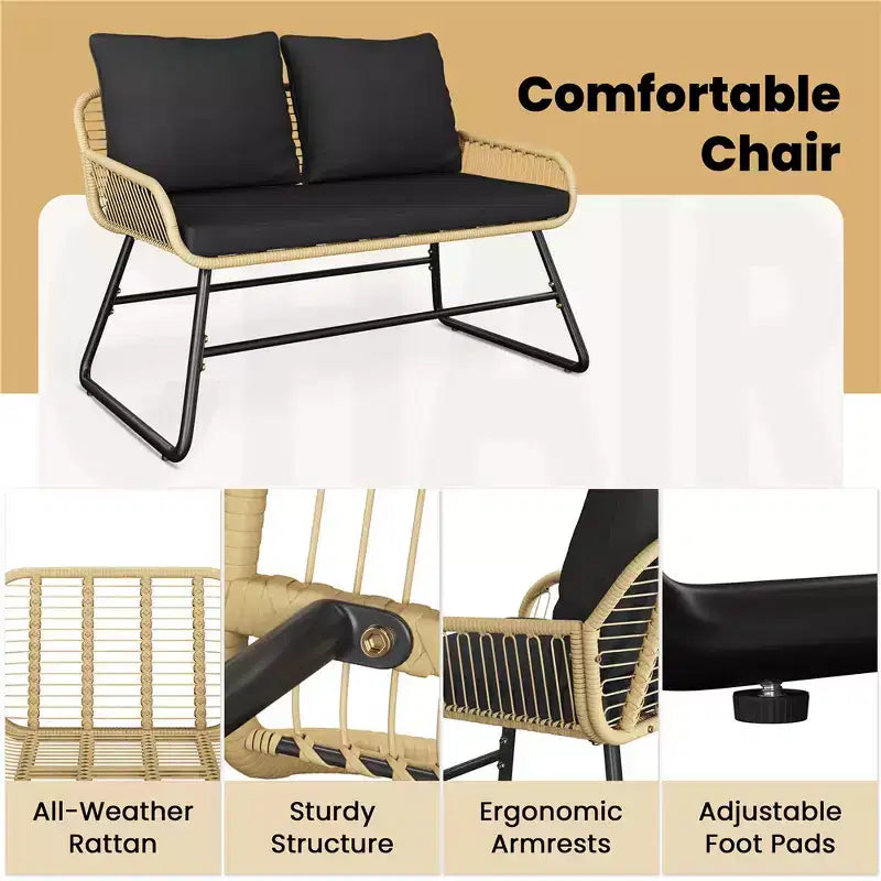 Yaheetech Set of 4 Patio Furniture Conversation Set with Cushions & Pillows for Balcony, Garden