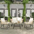 Yaheetech Set of 4 Patio Furniture Conversation Set with Cushions & Pillows for Balcony, Garden
