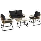 Yaheetech Set of 4 Patio Furniture Conversation Set with Cushions & Pillows for Balcony, Garden