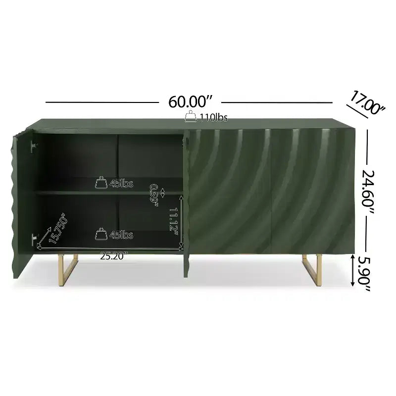 Christopher Knight Home Cheryiie 60'' Modern Wood and Metal Sideboard with Four Water-Drop Corrugated Doors