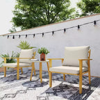 Outsunny 3 Piece Patio Set, Wood Effect Metal Bistro Set, Round Steel Table and Wide and Deep Chairs with Cushions, Small Patio Furniture, Cream White