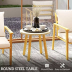 Outsunny 3 Piece Patio Set, Wood Effect Metal Bistro Set, Round Steel Table and Wide and Deep Chairs with Cushions, Small Patio Furniture, Cream White