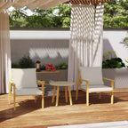 Outsunny 3 Piece Patio Set, Wood Effect Metal Bistro Set, Round Steel Table and Wide and Deep Chairs with Cushions, Small Patio Furniture, Cream White